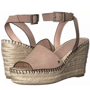 Kate Spade Felipa Leather Strappy Peep Toe Espadrille Wedges Size 6.5 Pink Beige